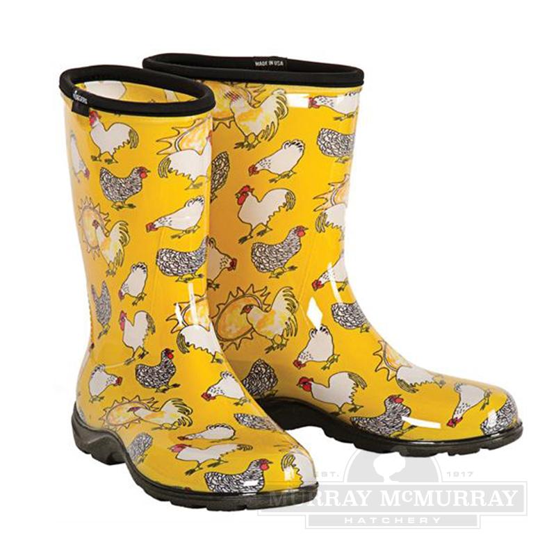 Size7 Daffodil Yellow Sloggers Women's Rain&Garden Chicken Print 